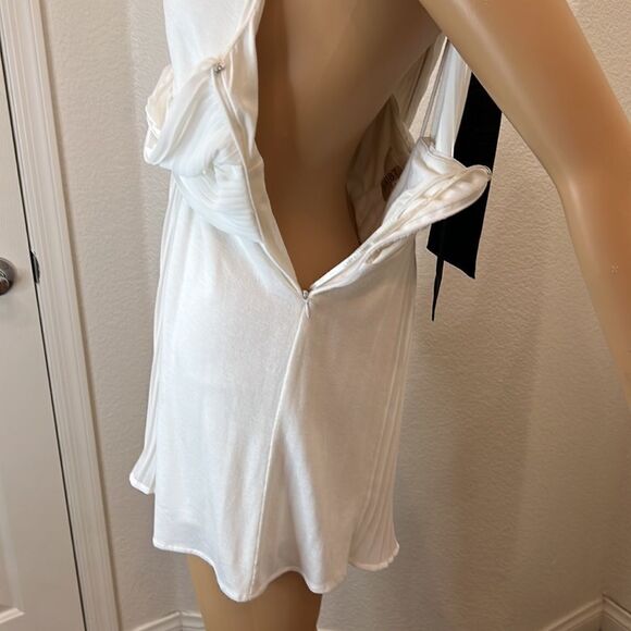 MM Couture By Miss Me Top Cream Ivory Off White Pleated  Black Neck Tie Back - Picture 6 of 11